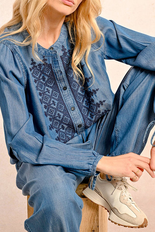Blouse En Jean - Bleu - Molly Bracken - Femme