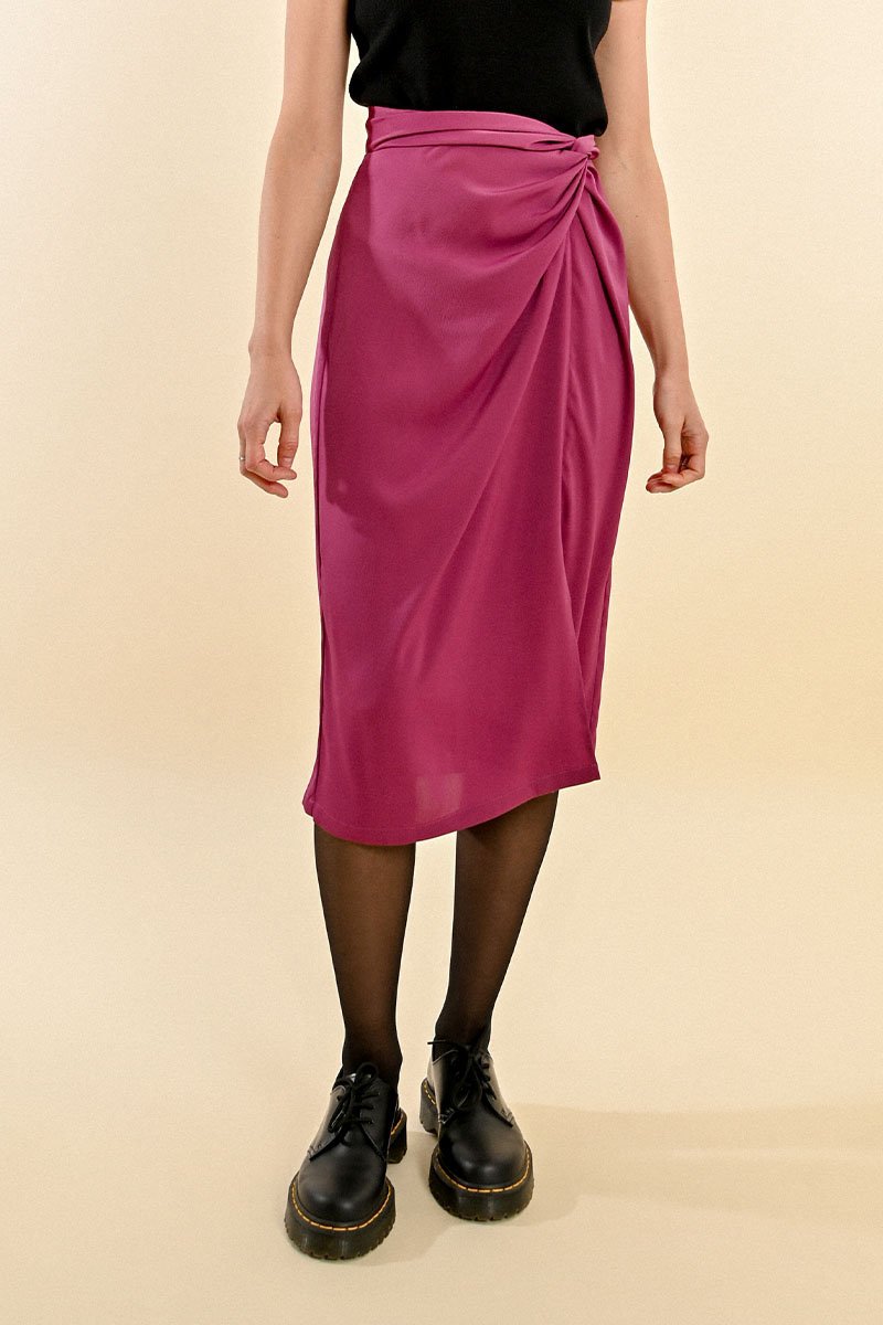 Jupe Midi Taille Haute - Fuchsia - Molly Bracken - Femme