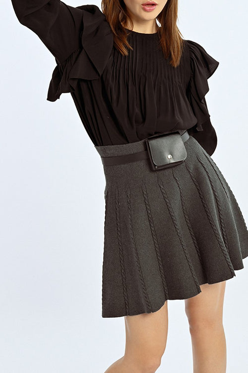 High-Waisted Skater Skirt - Dark Grey - Lili Sidonio - Women's