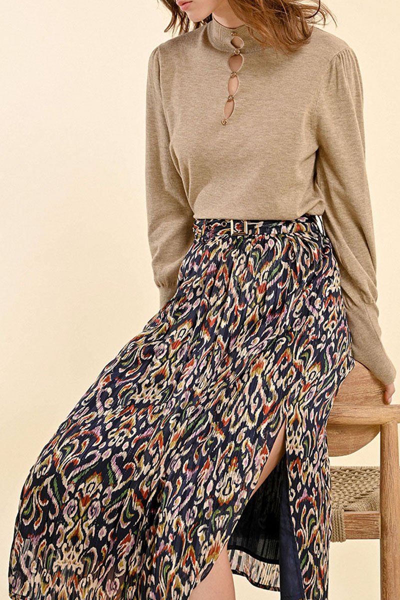 High-Waisted Midi Skirt - Black - Molly Bracken - Women's