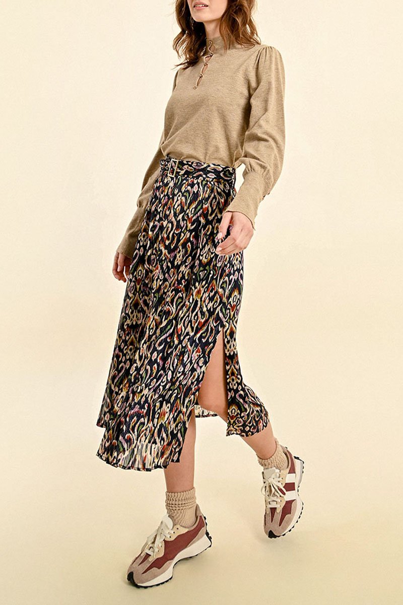 High-Waisted Midi Skirt - Black - Molly Bracken - Women's