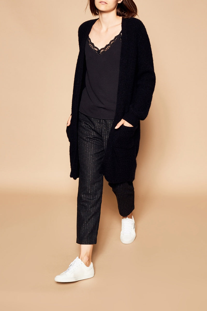 Gilet Long En Laine Et Mohair - Noir