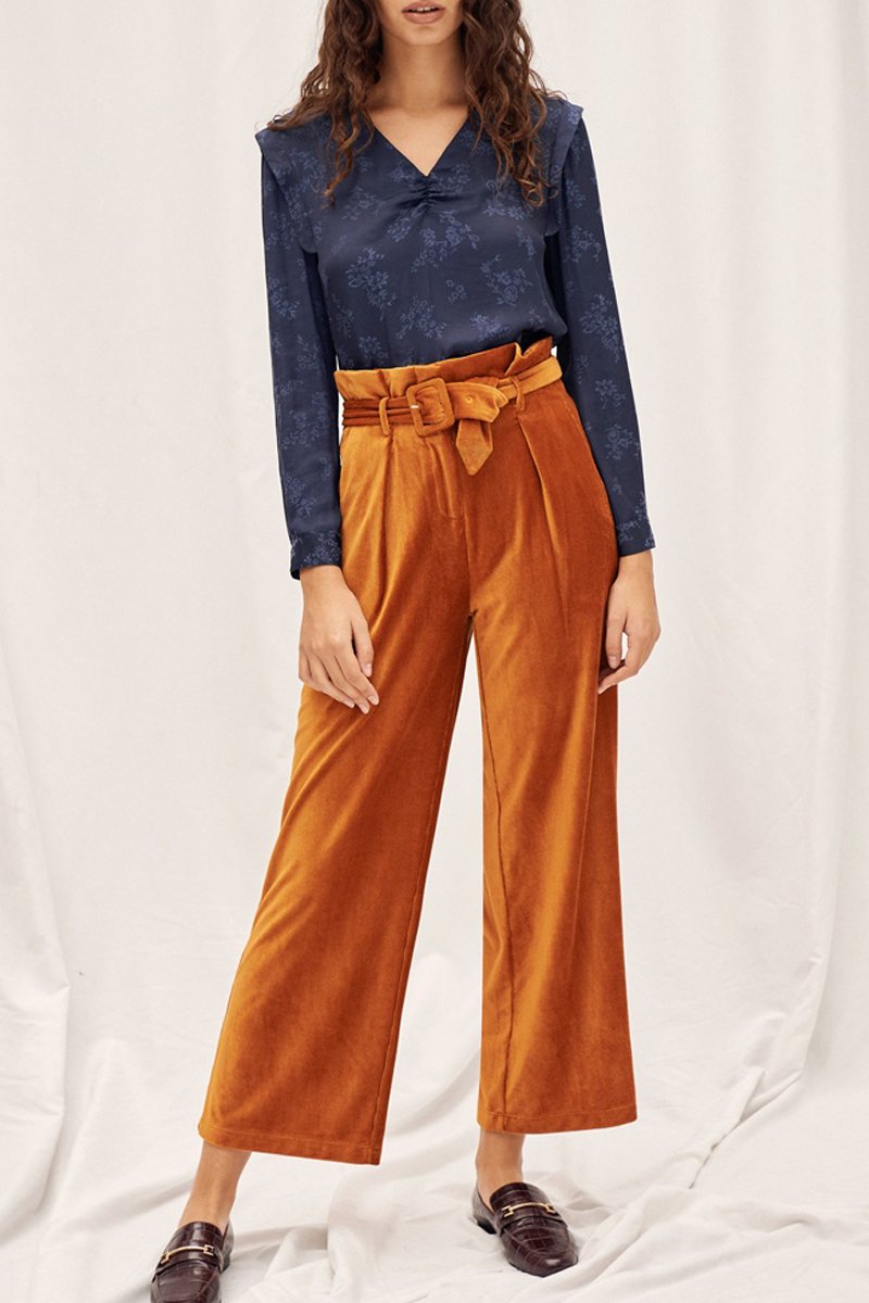Wide Legs 7/8 Trousers In Corduroy - Red