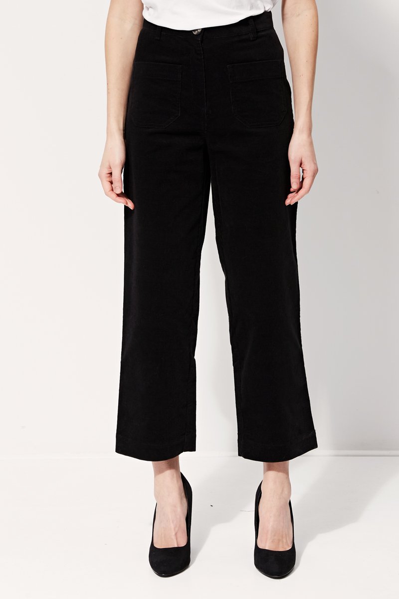 Pantalon Wide Legs En Velours Taille Haute Peterson - Noir