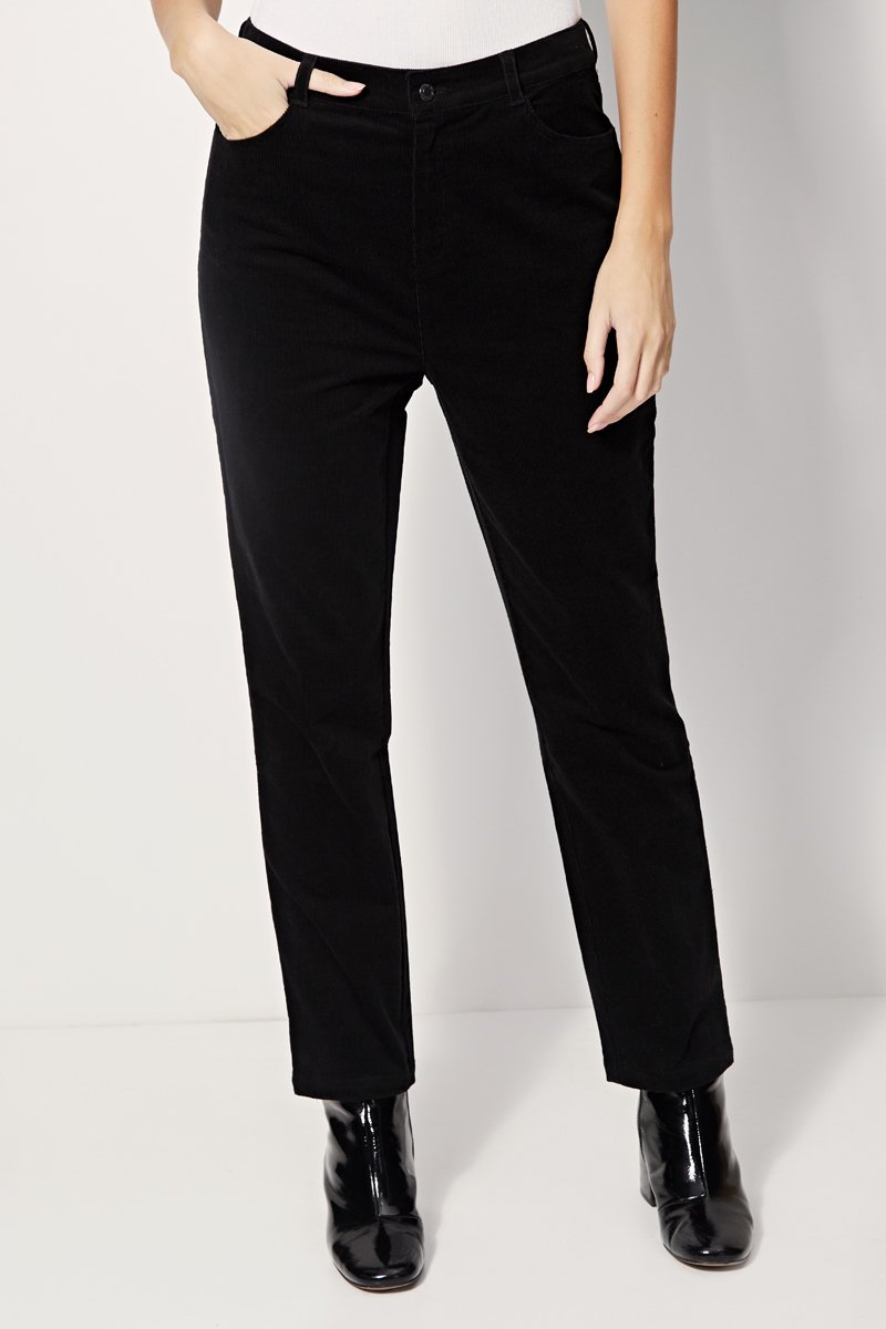 Panthere High Waisted Straight Velvet Trousers - Black