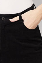 Panthere High Waisted Straight Velvet Trousers - Black