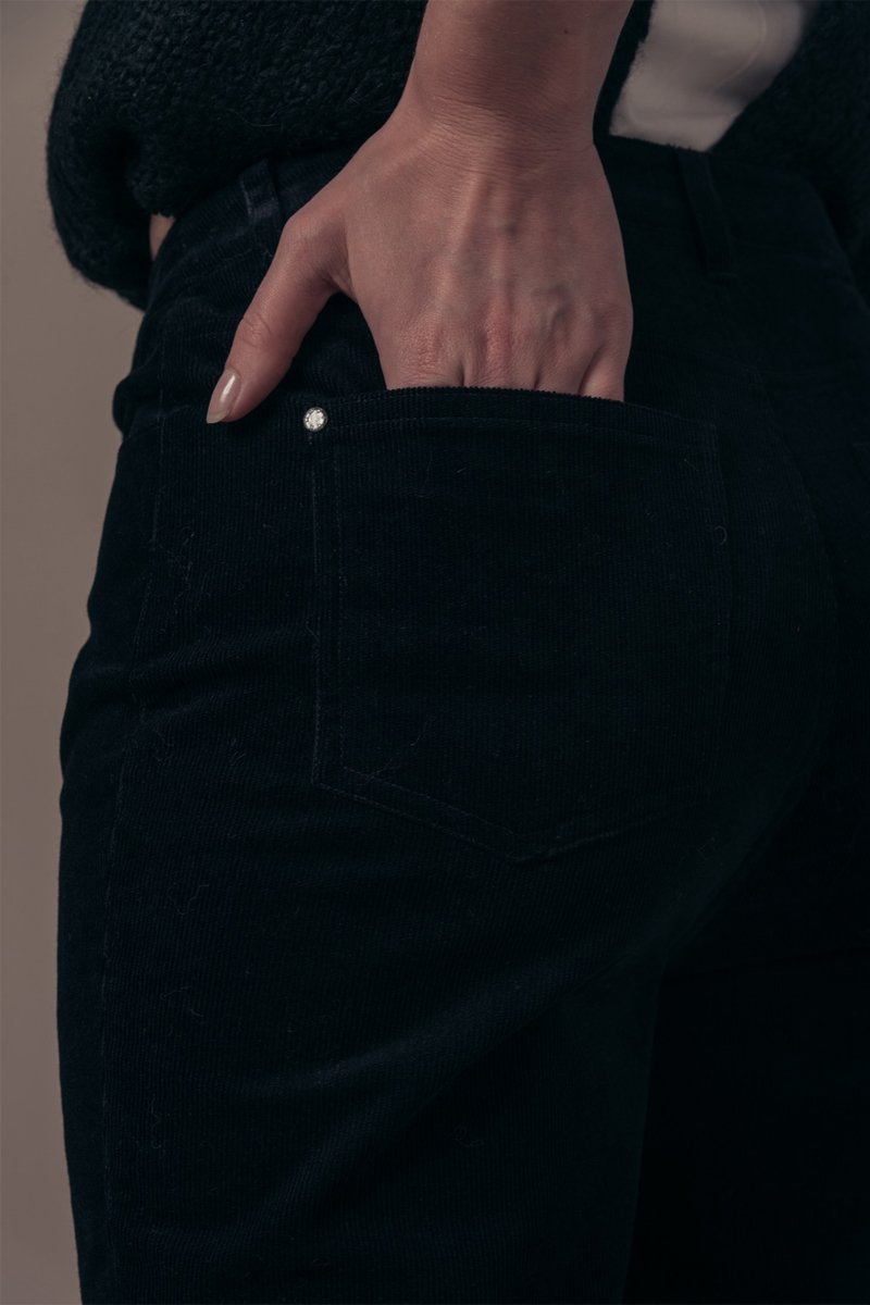 Panthere High Waisted Straight Velvet Trousers - Black