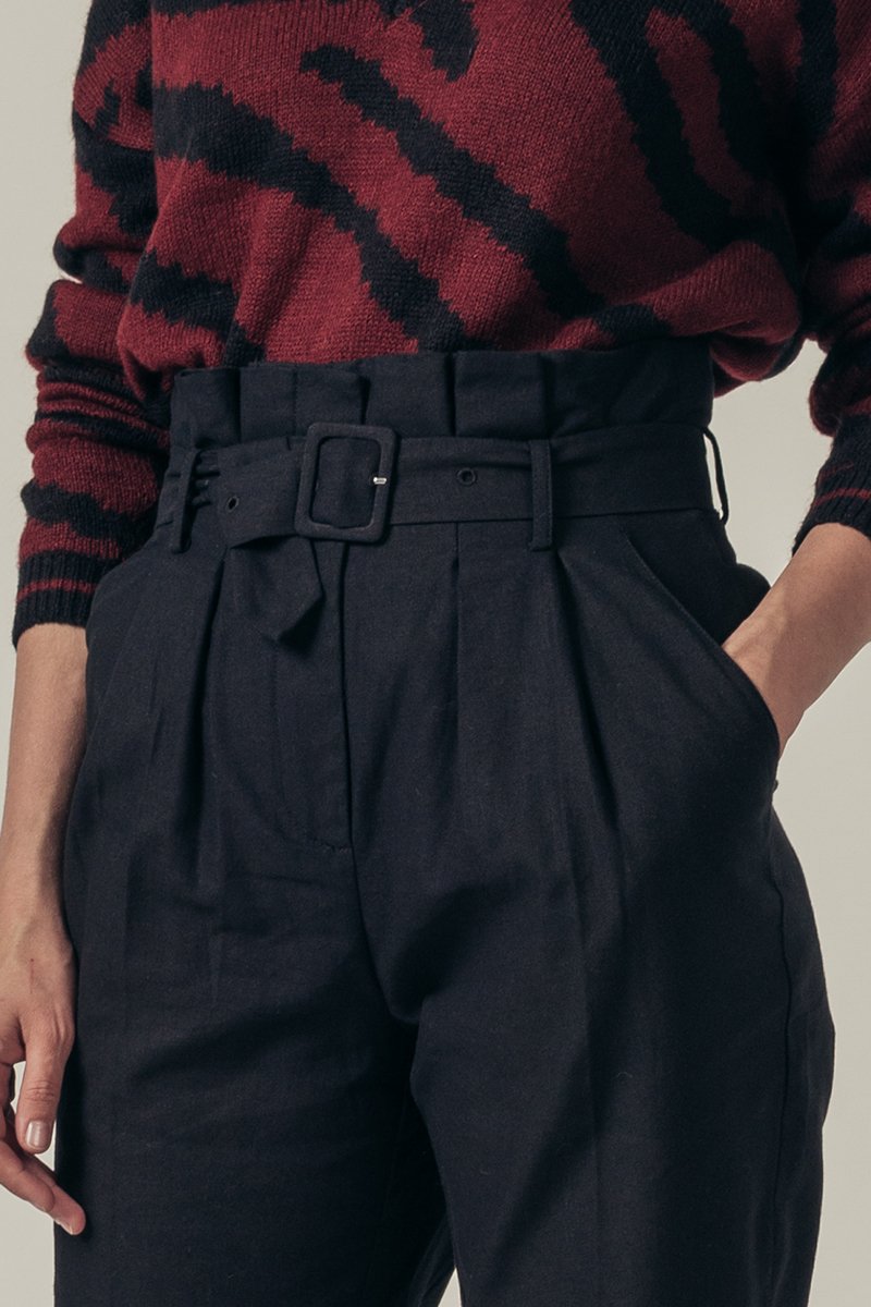 Patachon High-Waisted Straight Leg Trousers - Black