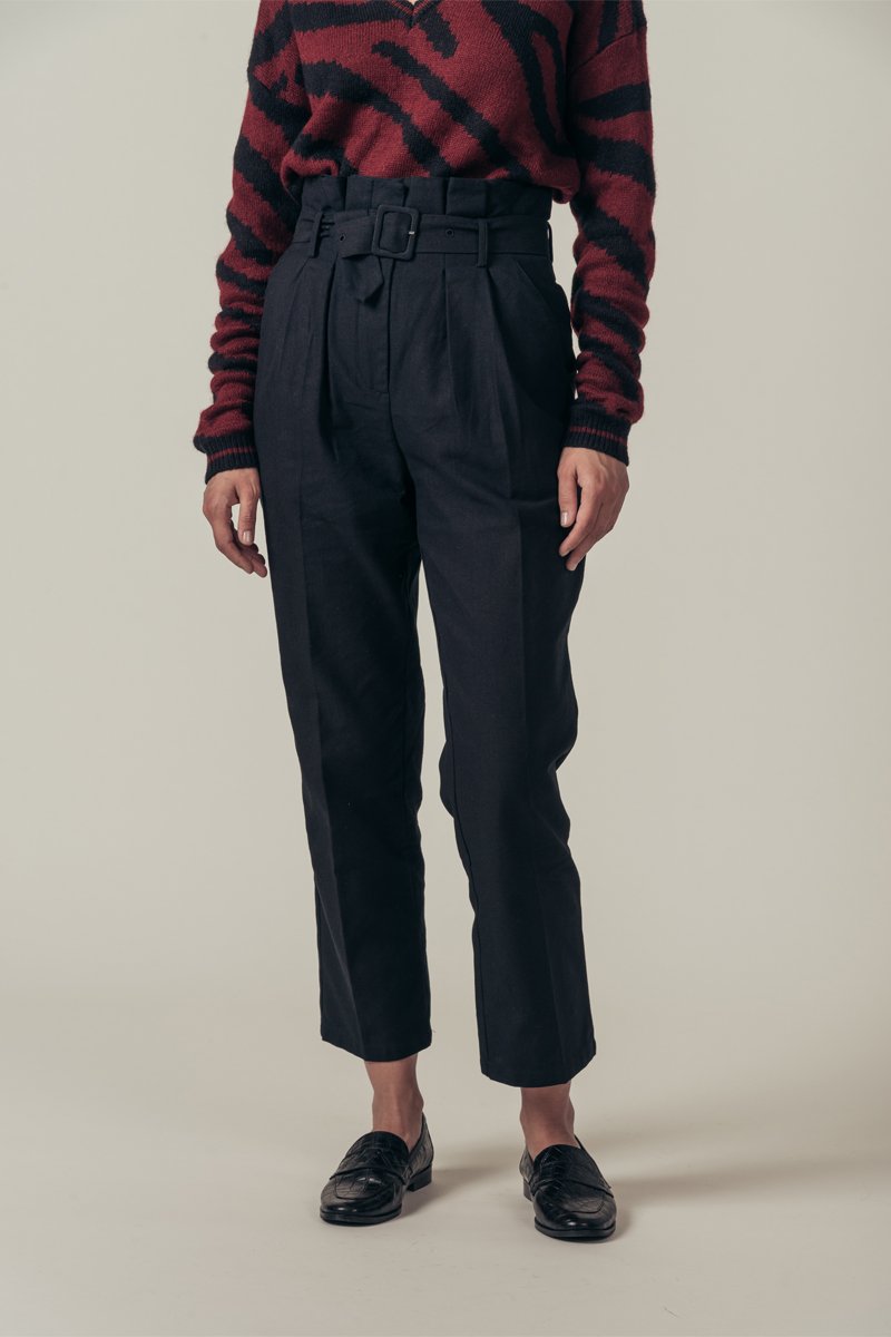 Patachon High-Waisted Straight Leg Trousers - Black