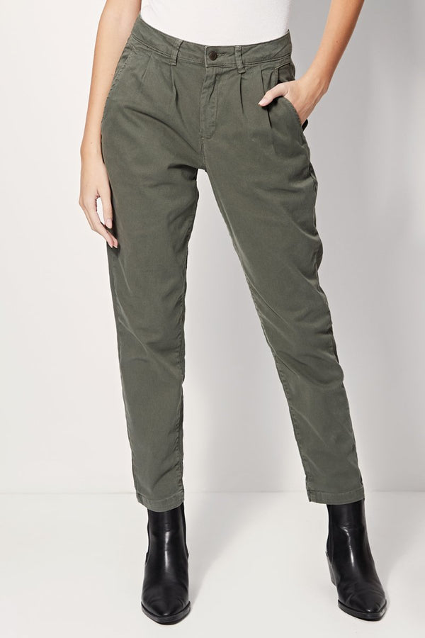 Pantalones Prussia De Cintura Alta Zanahoria - Caqui