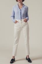 Jean Droit Taille Haute Pitt - Blanc