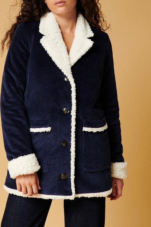 Manteau En Velours Côtelé - Bleu Marine