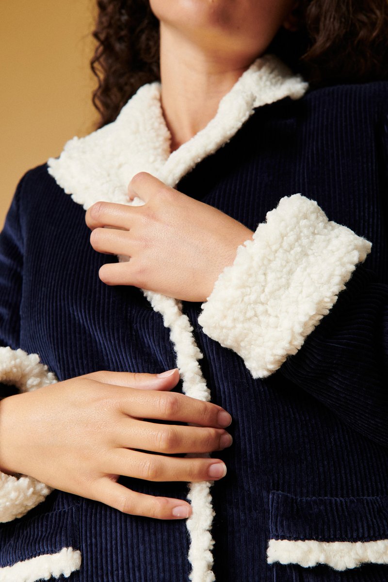 Manteau En Velours Côtelé - Bleu Marine