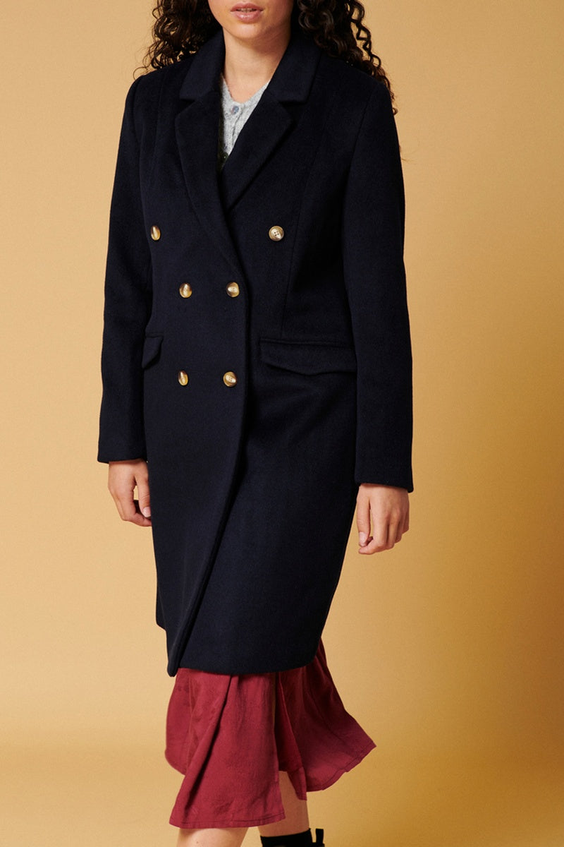 Recycled Wool Coat - Navy Blue