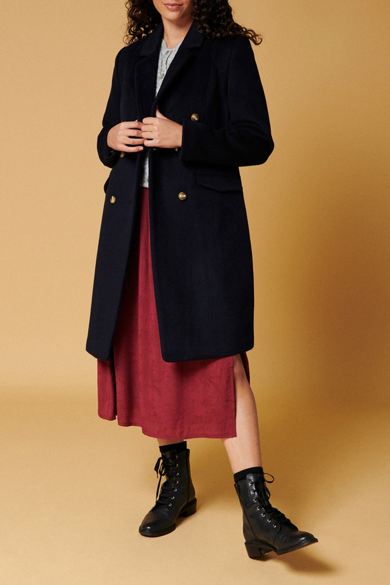 Manteau En Laine Recyclée - Bleu Marine