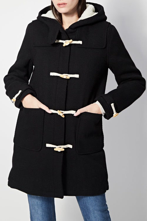 Manteau À Capuche En Laine Liverpool - Noir