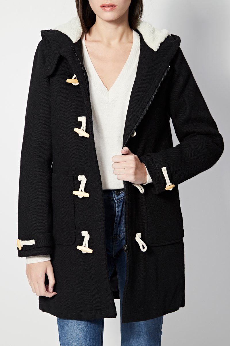 Manteau À Capuche En Laine Liverpool - Noir