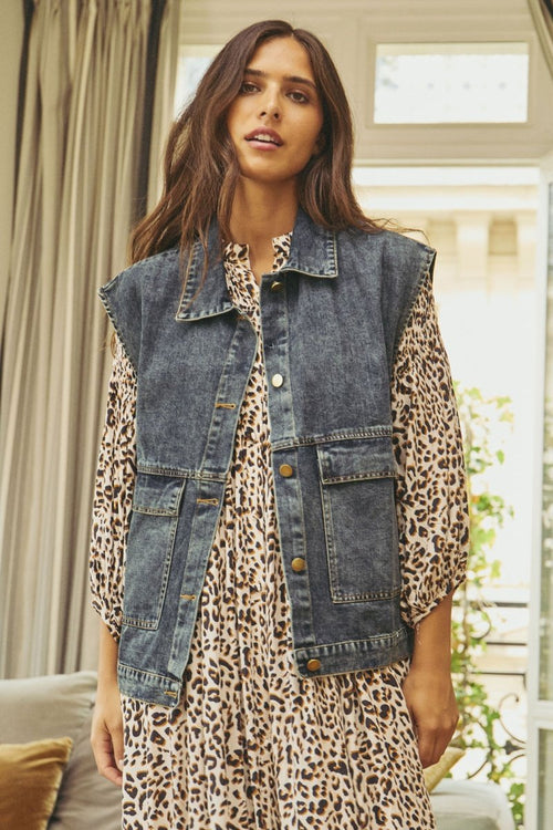 Veste Sans Manches En Jean Vione - Bleu