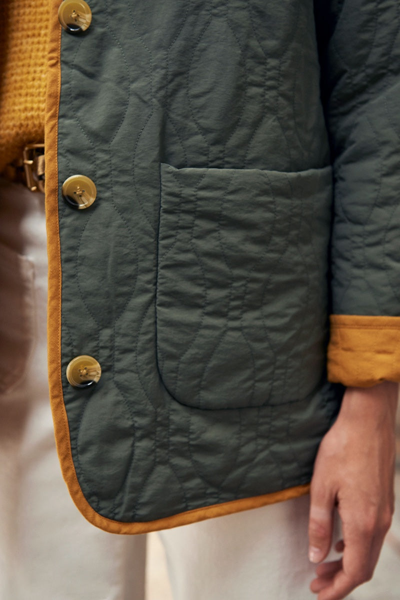 Veste Matelassée Réversible En Lin - Jaune Mimosa Et Kaki