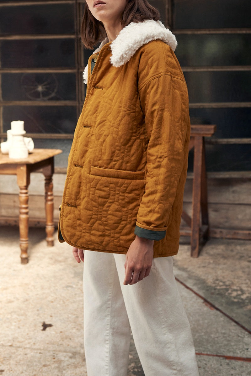 Veste Matelassée Réversible En Lin - Jaune Mimosa Et Kaki