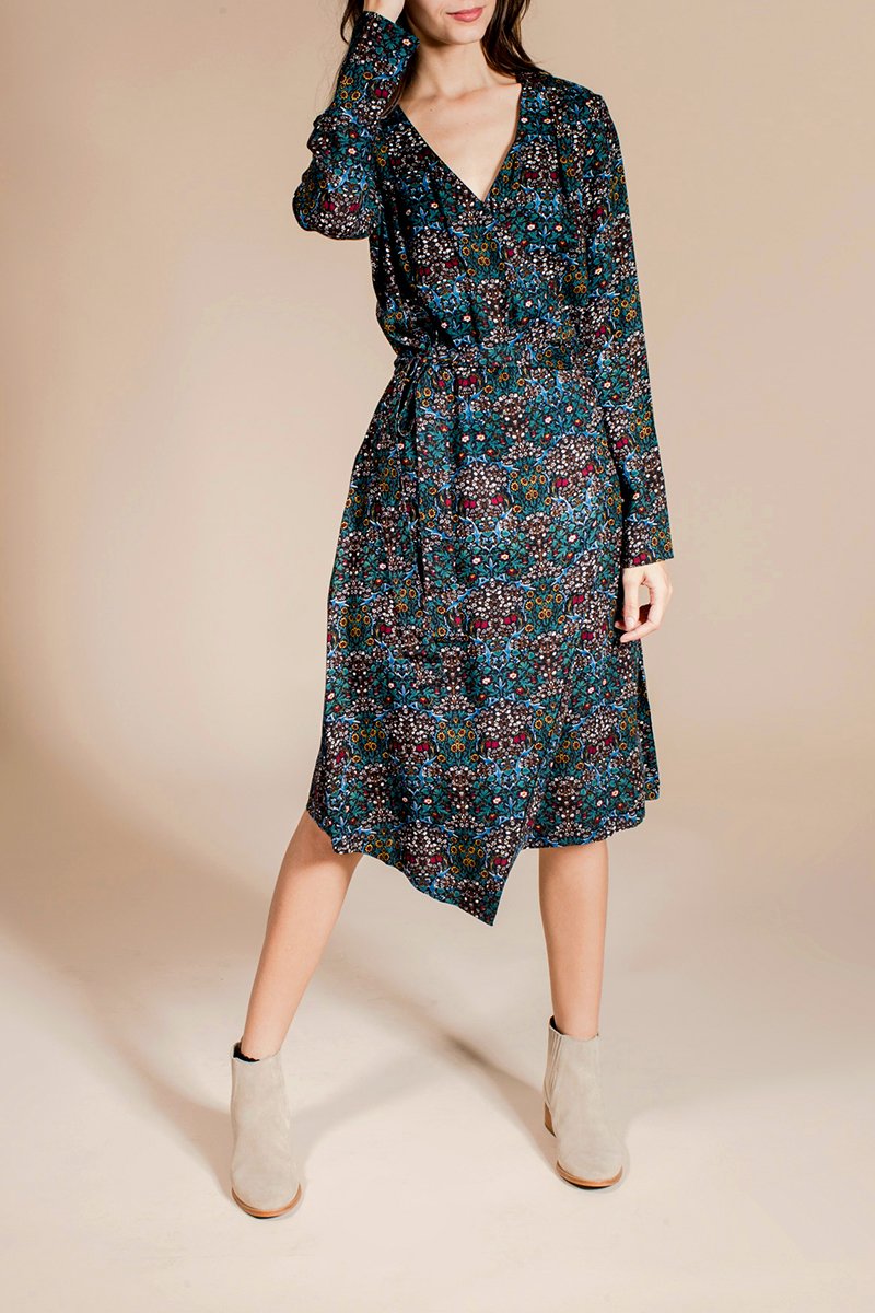 Renaissance Wrap Dress - Duck Blue and Black