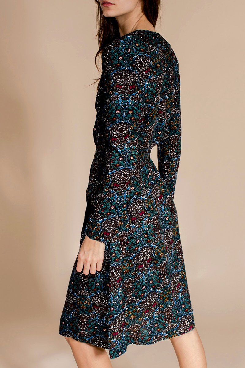 Renaissance Wrap Dress - Duck Blue and Black