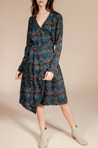 Renaissance Wrap Dress - Duck Blue and Black