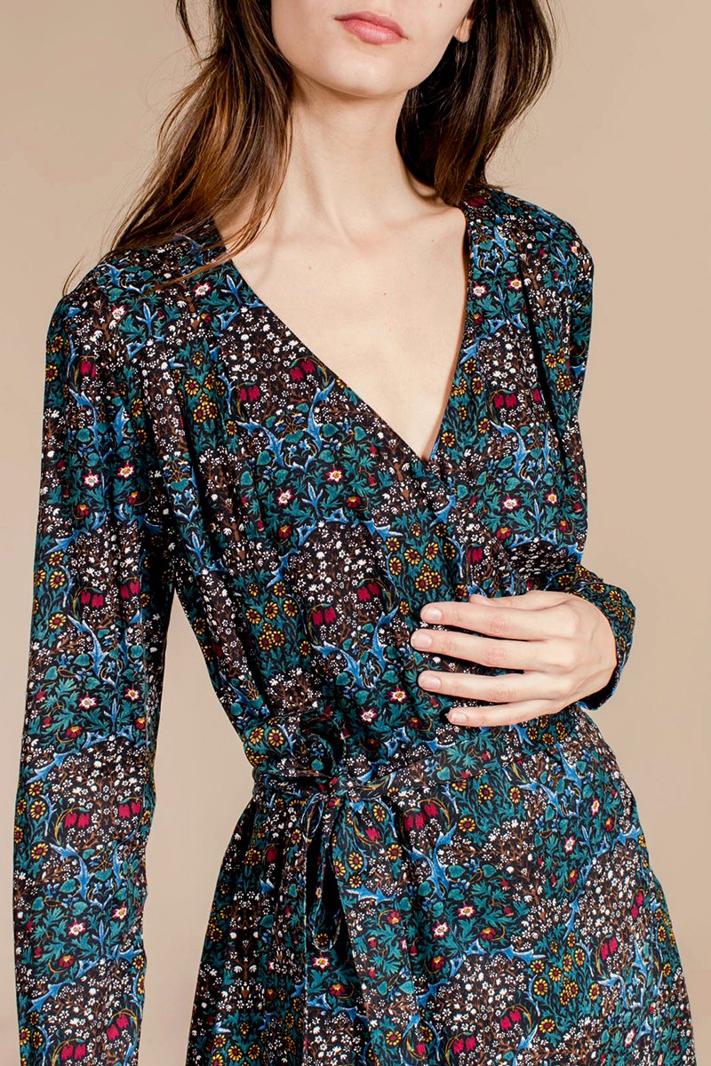 Renaissance Wrap Dress - Duck Blue and Black
