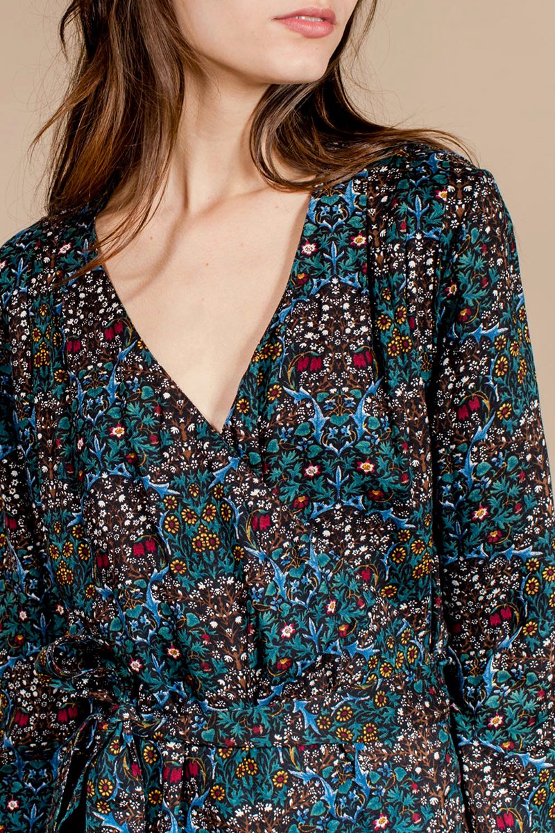 Renaissance Wrap Dress - Duck Blue and Black