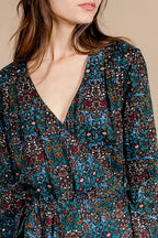 Renaissance Wrap Dress - Duck Blue and Black