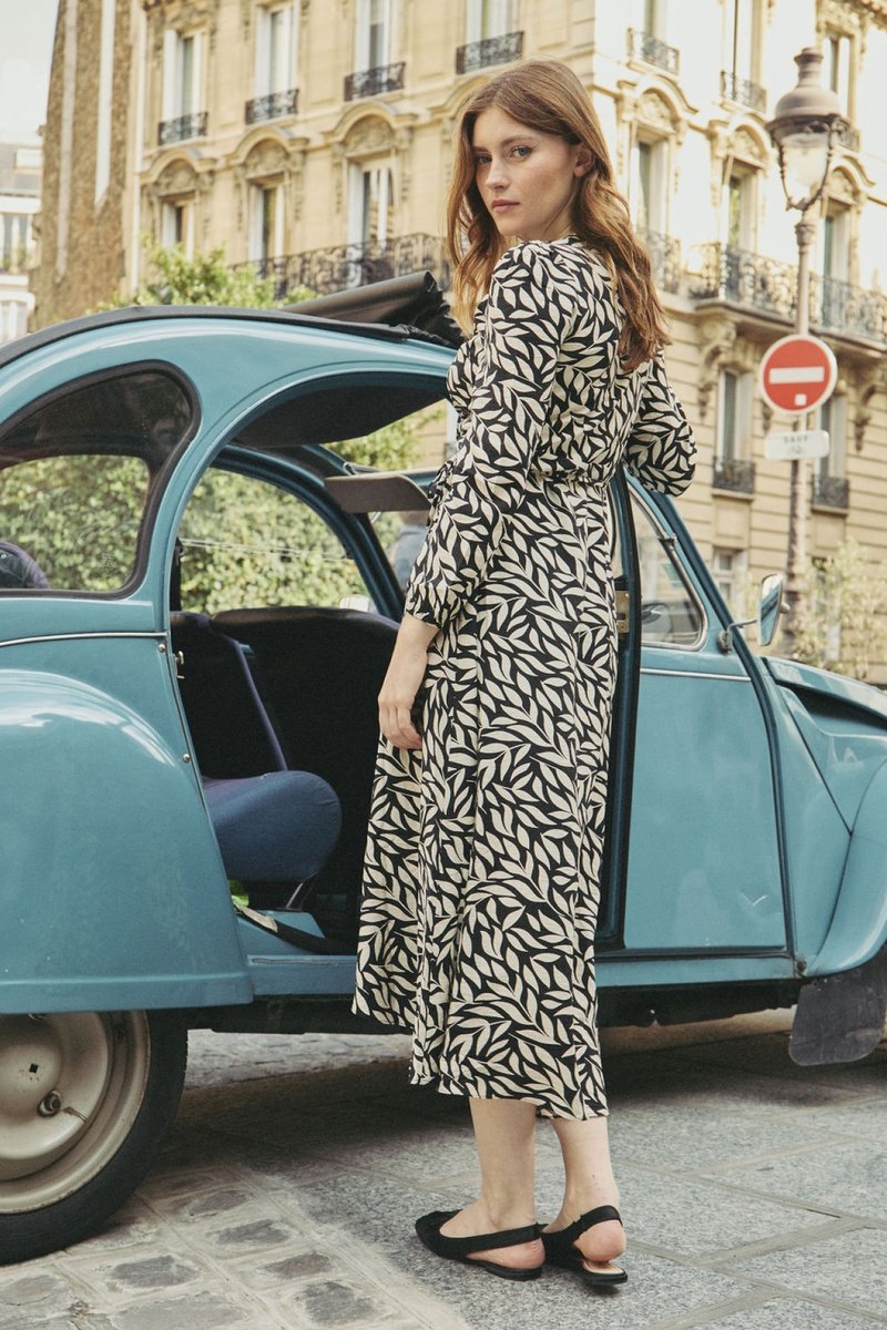 Vestido cruzado de lino Ronel - Negro