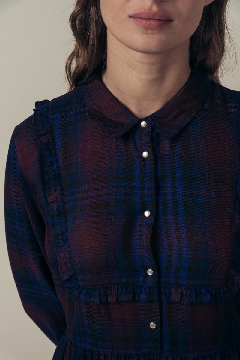 Vestido skater Regua - Azul real y burdeos