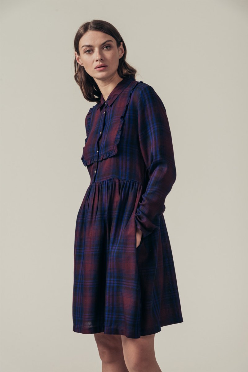 Vestido skater Regua - Azul real y burdeos