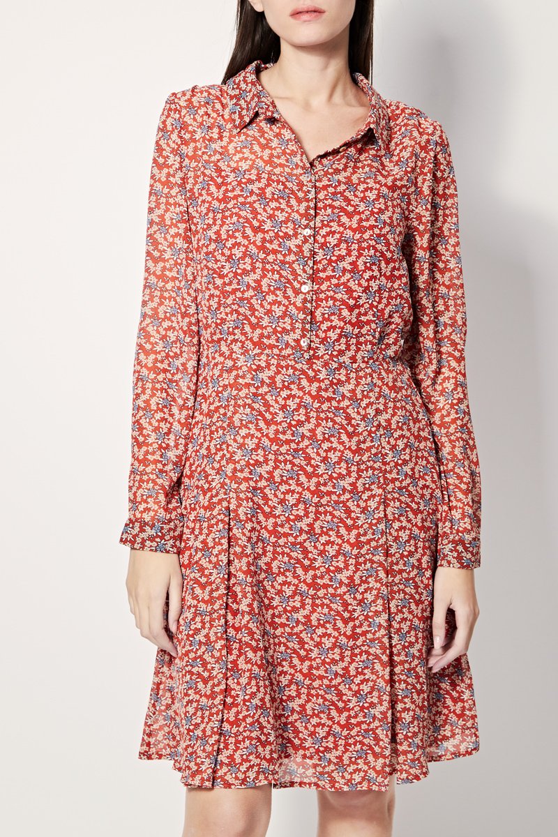 Regale Skater Dress - Red And Beige