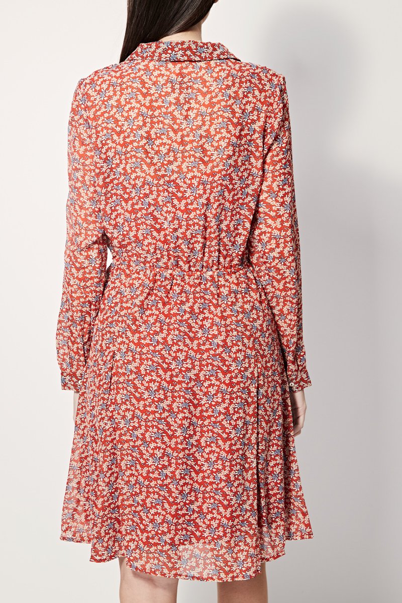 Regale Skater Dress - Red And Beige