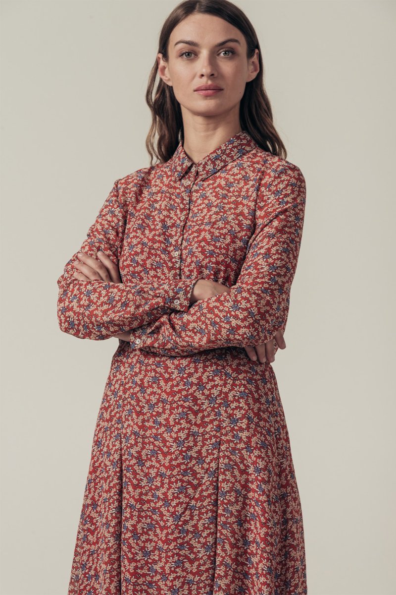 Regale Skater Dress - Red And Beige
