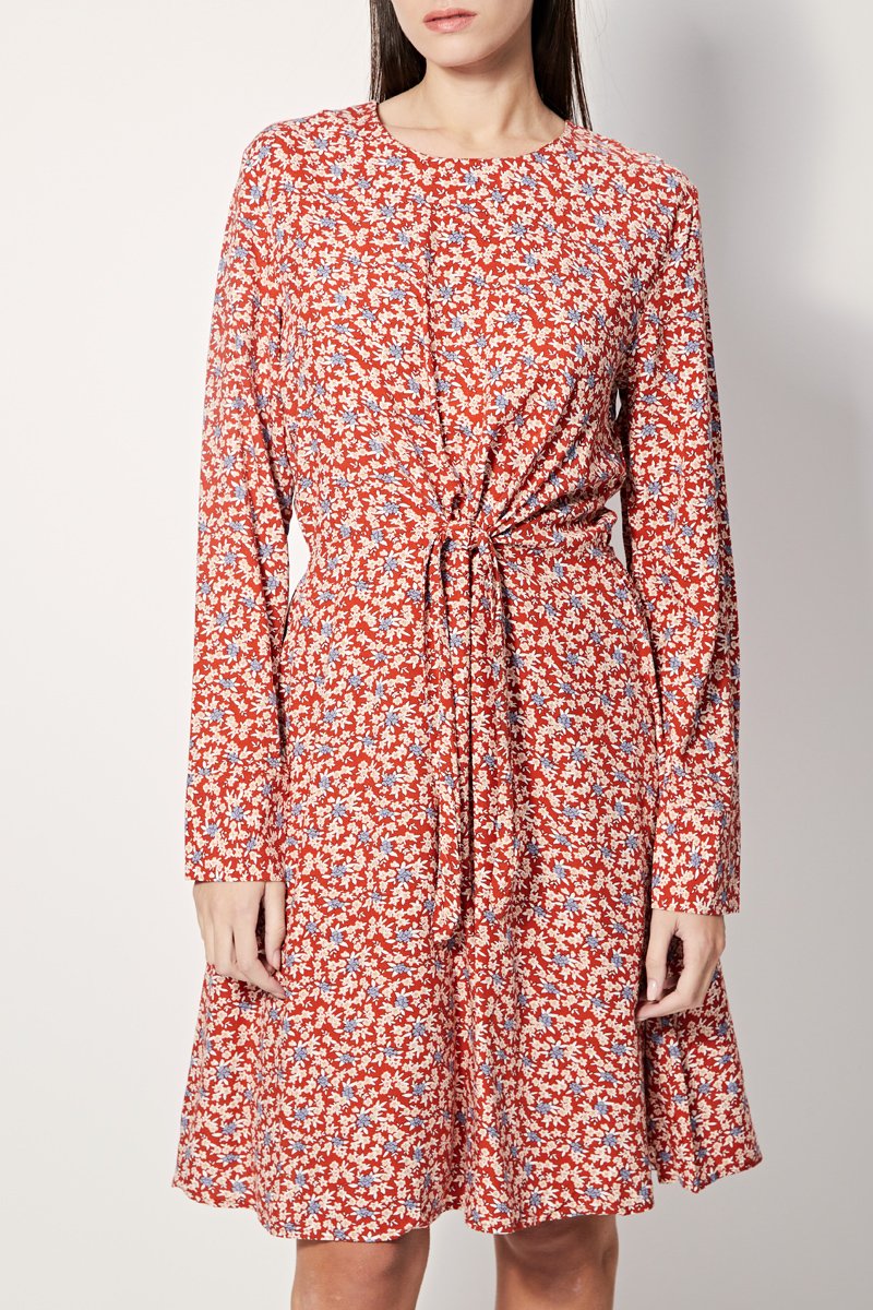 Ryo Skater Dress - Red And Beige