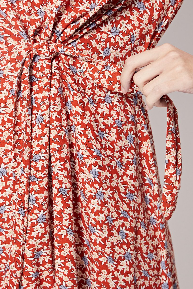 Ryo Skater Dress - Red And Beige
