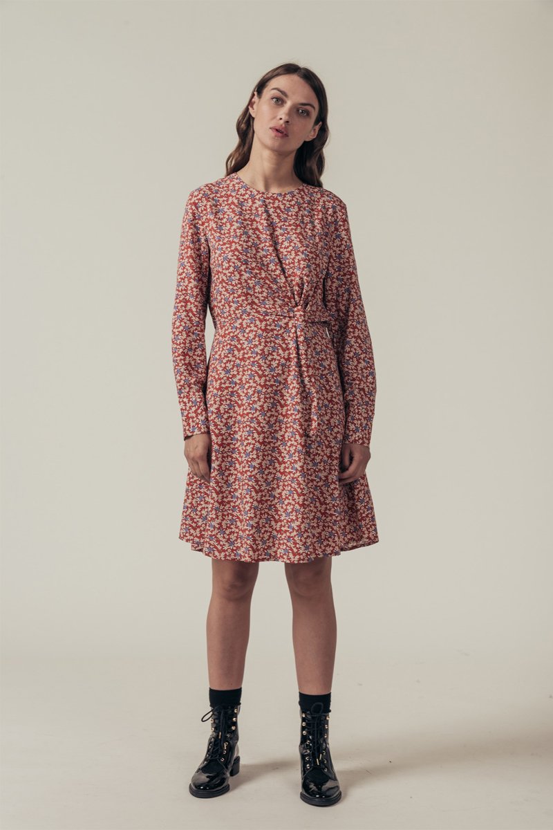 Ryo Skater Dress - Red And Beige