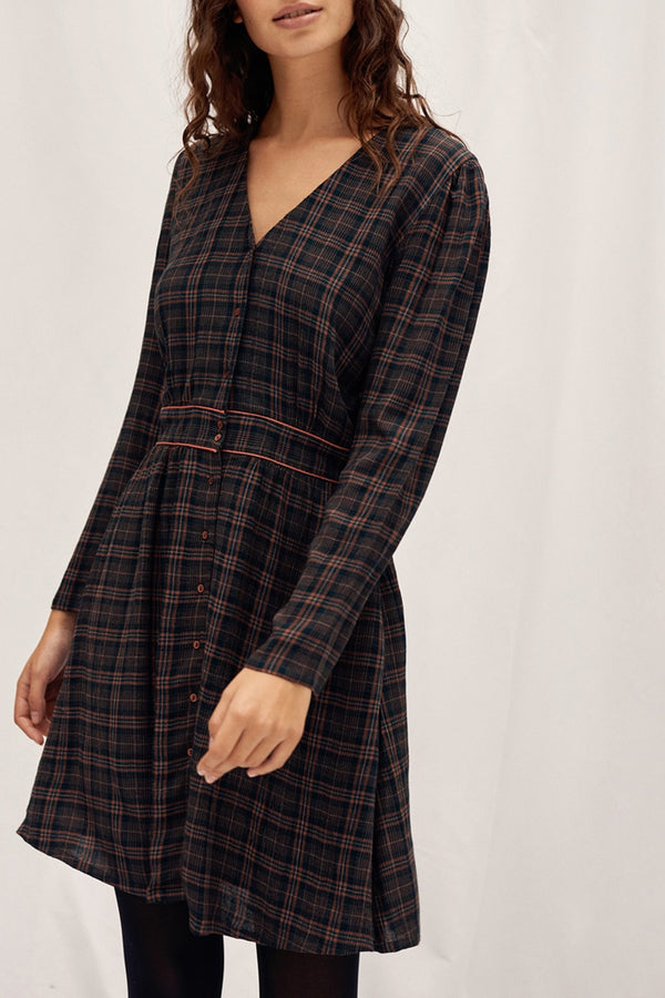 Checked Shirt Dress - Dark Teal