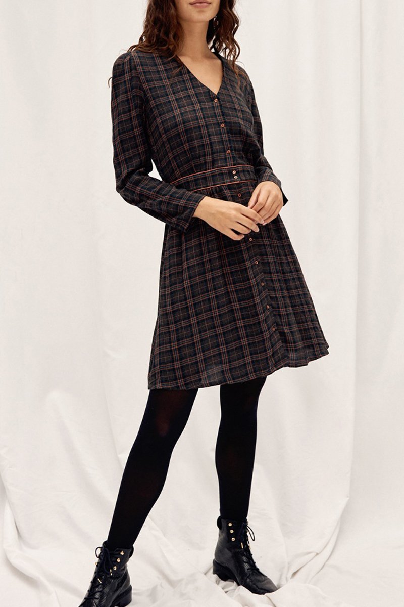 Checked Shirt Dress - Dark Teal