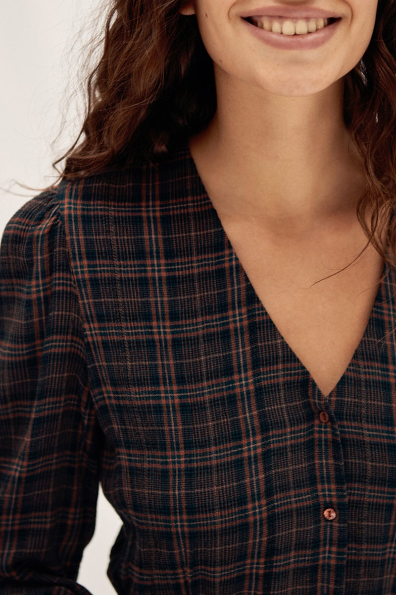 Checked Shirt Dress - Dark Teal