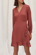 Vestido floral con volantes - Rojo
