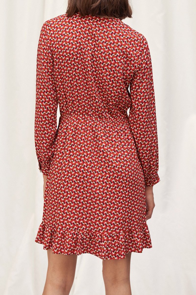 Vestido floral con volantes - Rojo