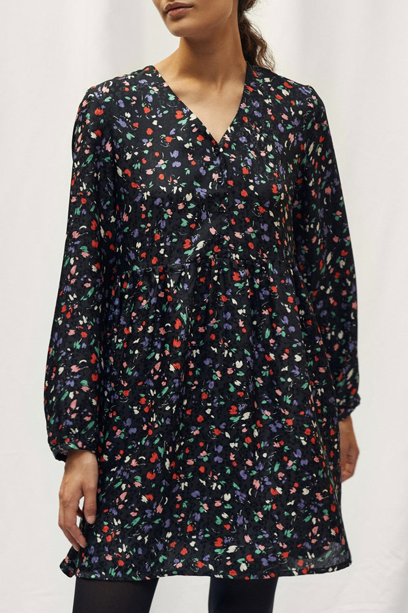 Floral Shift Dress - Black