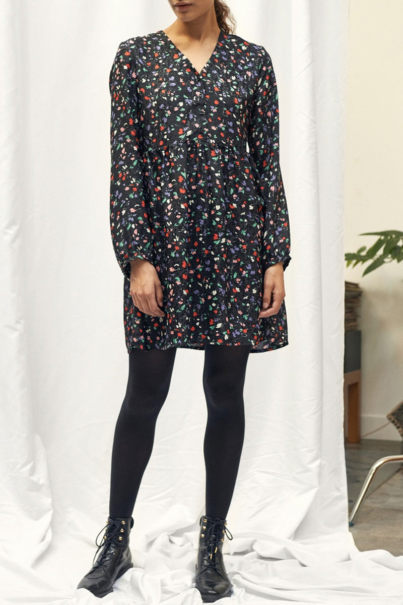 Floral Shift Dress - Black