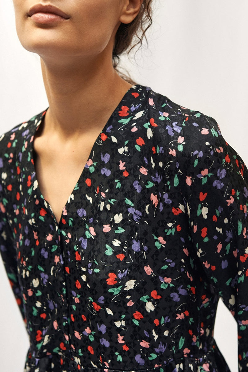Floral Shift Dress - Black