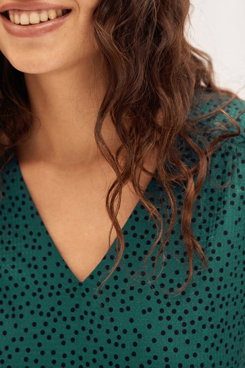 Polka Dot Blouse - Duck Blue