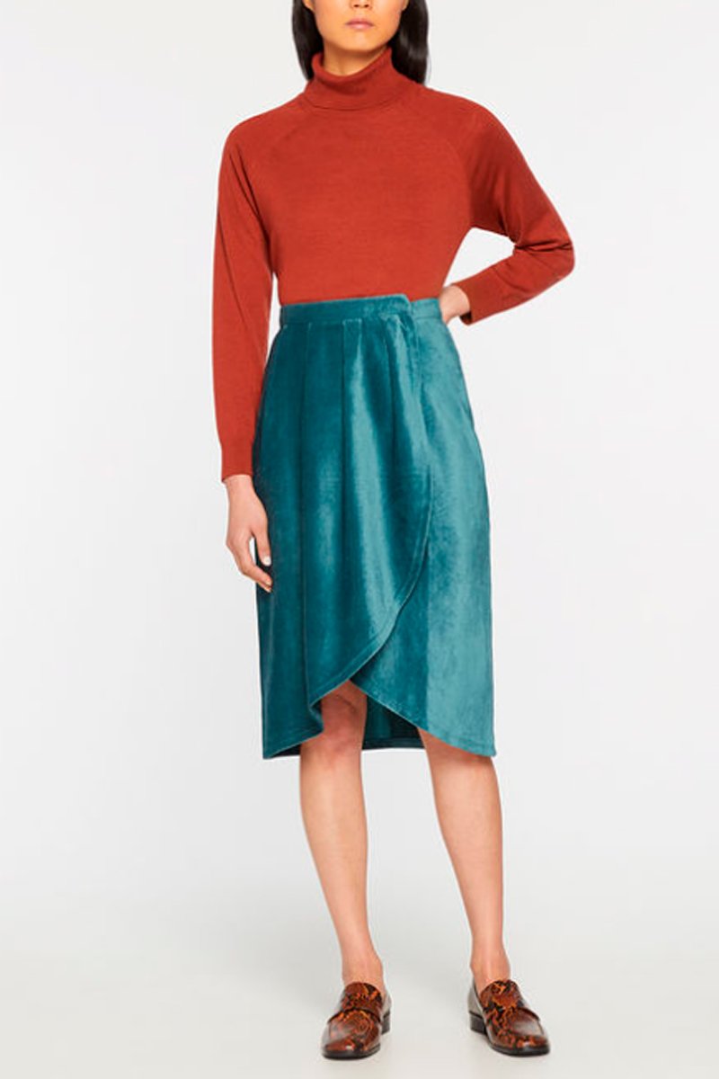 High Waisted Asymmetrical Skirt - Duck Blue