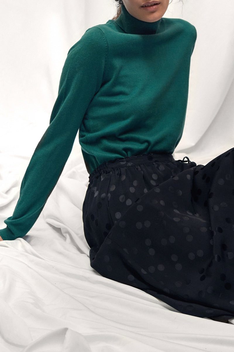 Falda midi de lunares - Negro
